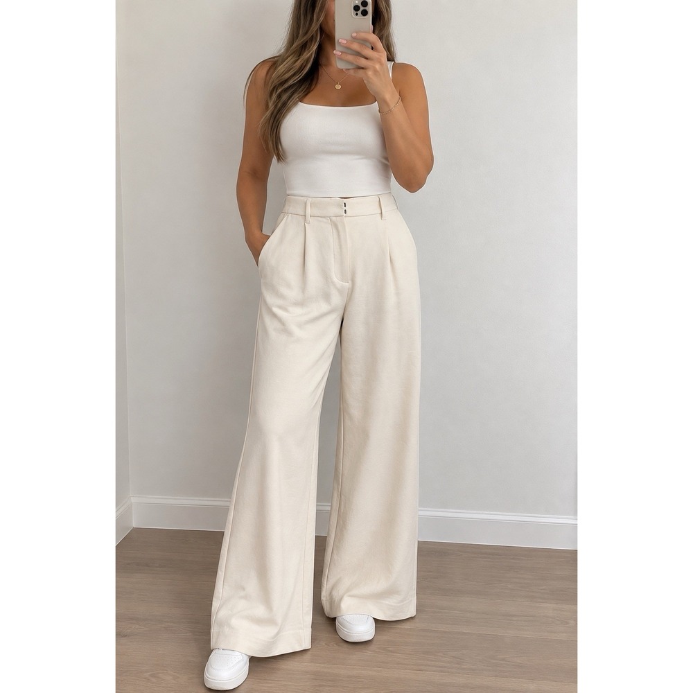 Abercrombie & Fitch High Rise Wide Leg Trouser Pants – Cream – Size 26 / 2S